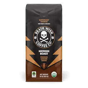 Death Wish Coffee Co., Organic and Fair Trade Medium Roast Ground Coffee, 16 Ounce
